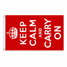 Keep Calm and Carry On Red Flag – 5ft x 3ft centred on white background