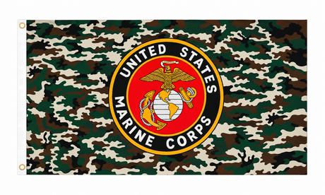 Camo Marine flag with United States Marine Corps emblem, 5ft x 3ft