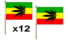 Flagmania Cannabis Reggae wooden hand flags, 9x6 inch, pack of 12, no bases