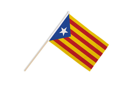 Flagmania Catalan Independence (Estelada) wooden hand flags, 9x6 inch, pack of 12, no bases