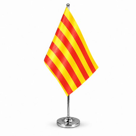 Catalonia satin table flag on telescopic chrome pole and round base