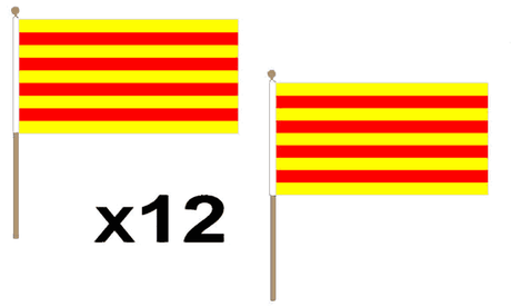 Flagmania Catalonia Wooden Table Flags (12 Pack) 9x6in (H9CATOLONIA) wooden hand flags, 9x6 inch, pack of 12, no bases