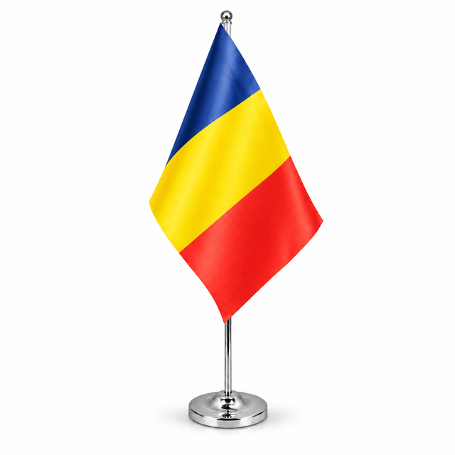 Chad satin table flag on telescopic chrome pole and round base
