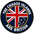 The Chagos Islands Are British embroidered patch with Union Jack, white island outlines, navy surround and black border