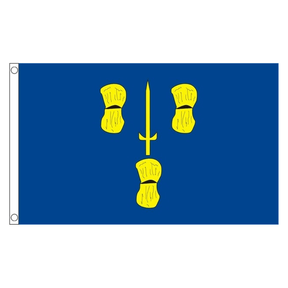 Cheshire county flag with three gold wheat sheaves and a gold sword on blue, 5ft x 3ft