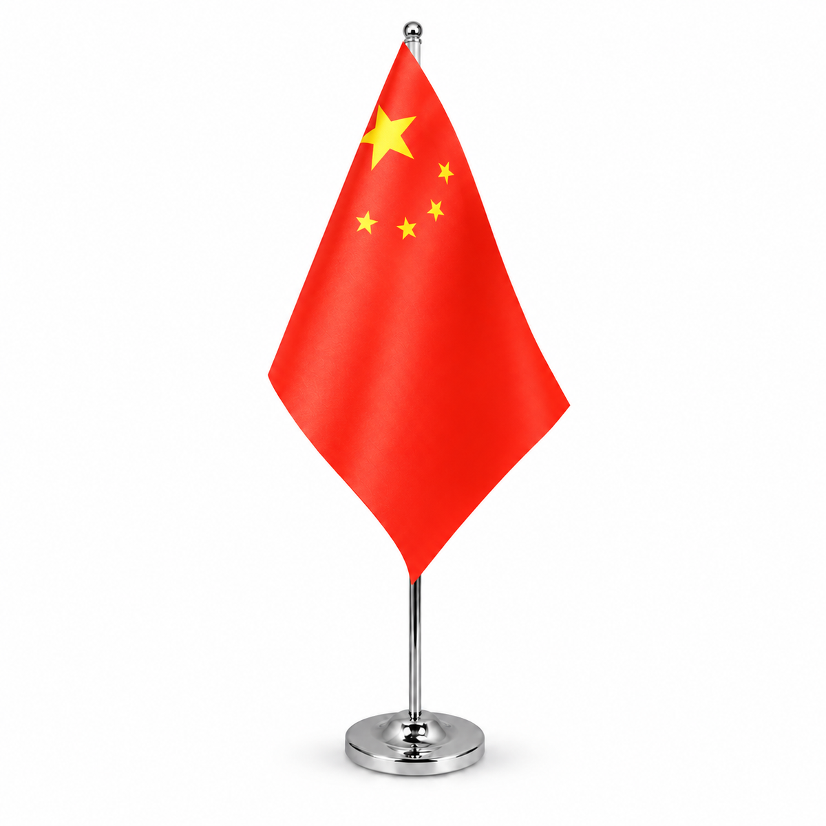 China satin table flag on telescopic chrome pole and round base
