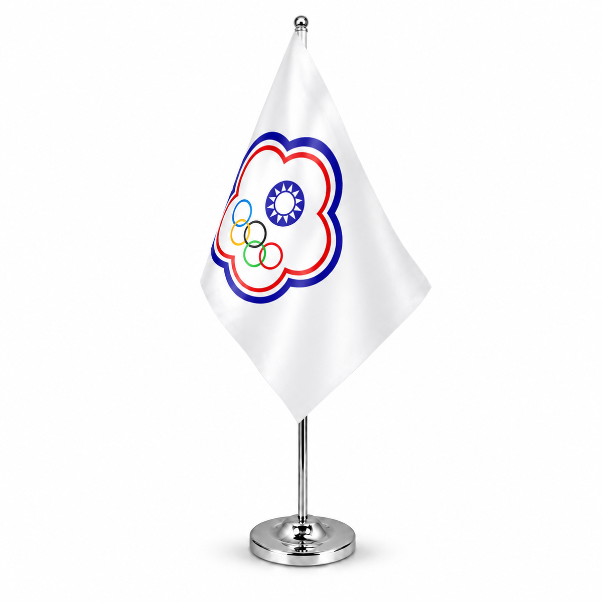 Chinese Taipei satin table flag on telescopic chrome pole and round base