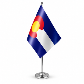 Colorado satin table flag on telescopic chrome pole and round base