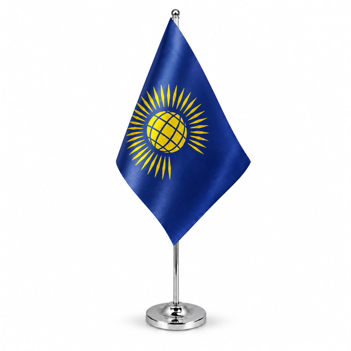Commonwealth New satin table flag on telescopic chrome pole and round base