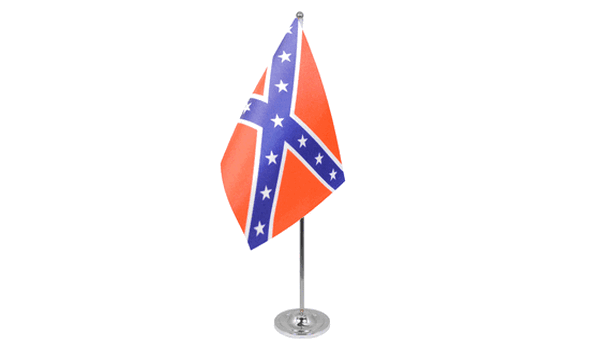 Confederate satin table flag on chrome pole and round base
