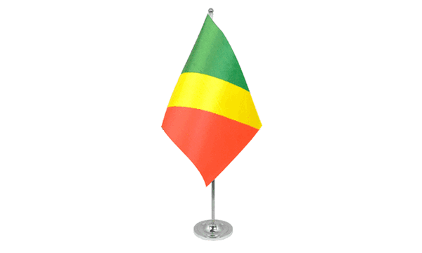 Congo Brazzaville satin table flag 9x6in chrome pole and base