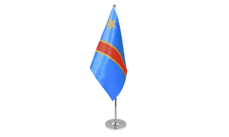 Congo DR 2006 satin table flag 9x6in with chrome pole and base