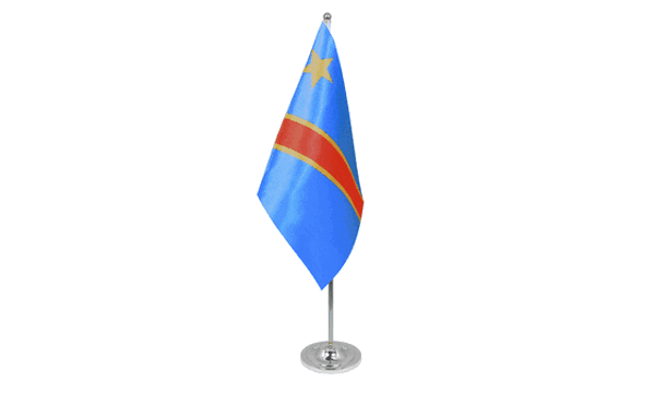 Congo DR 2006 satin table flag 9x6in with chrome pole and base