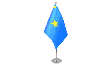 Congo Kinshasa satin table flag 9x6in with chrome pole and base