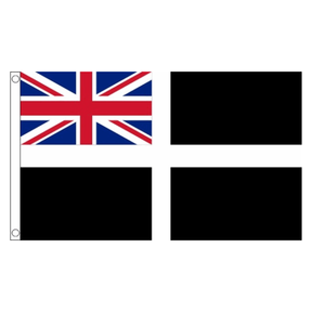 Cornwall Ensign flag with white cross on black and Union Jack in the upper left, 5ft x 3ft