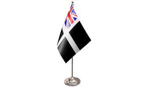 Cornwall Ensign satin table flag 9x6in with chrome pole and base