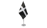 Cornwall St Piran's Cross satin table flag 9x6in with chrome pole and base