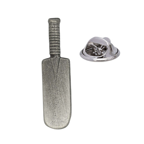 Cricket bat antique silver tone pewter lapel pin badge with butterfly clutch fastening