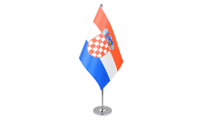 Croatia satin table flag 9x6in on telescopic chrome pole and base