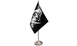 Crossed Sabres satin table flag 9x6in with chrome pole and base