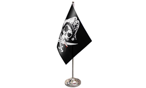 Crossed Sabres satin table flag 9x6in with chrome pole and base