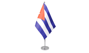 Cuba satin table flag 9x6in chrome pole and base