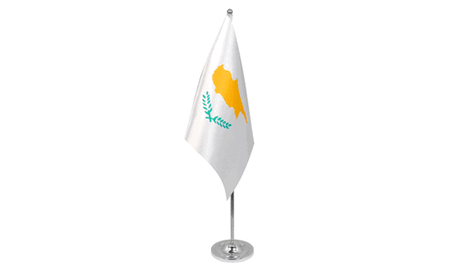 Cyprus satin table flag 9x6in with telescopic chrome pole and base
