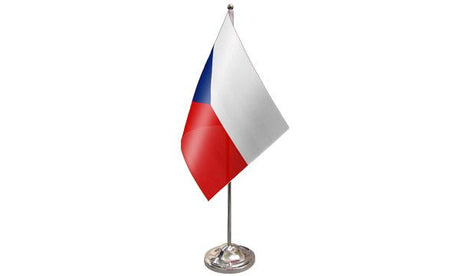 Czech Republic satin table flag 9x6in with chrome pole and base