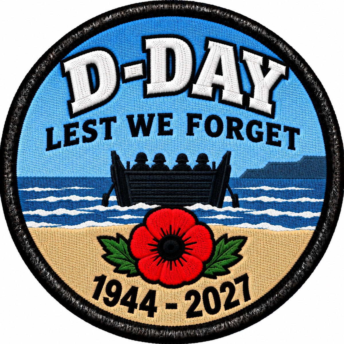 D-Day Landing Craft Lest We Forget 1944-2027 Embroidered Patch 80mm