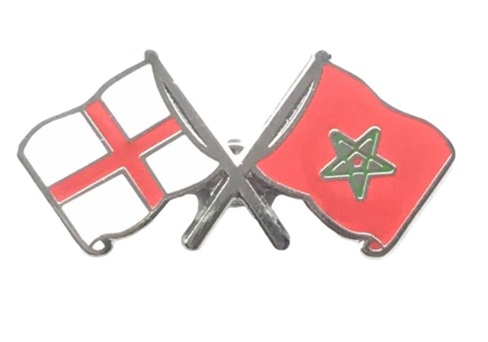 England & Morocco Flags Friendship Courtesy Enamel Lapel Pin Badge image 0
