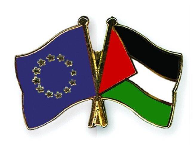 EU European Union & Palestine Flags Friendship Courtesy Enamel Lapel Pin Badge image 0