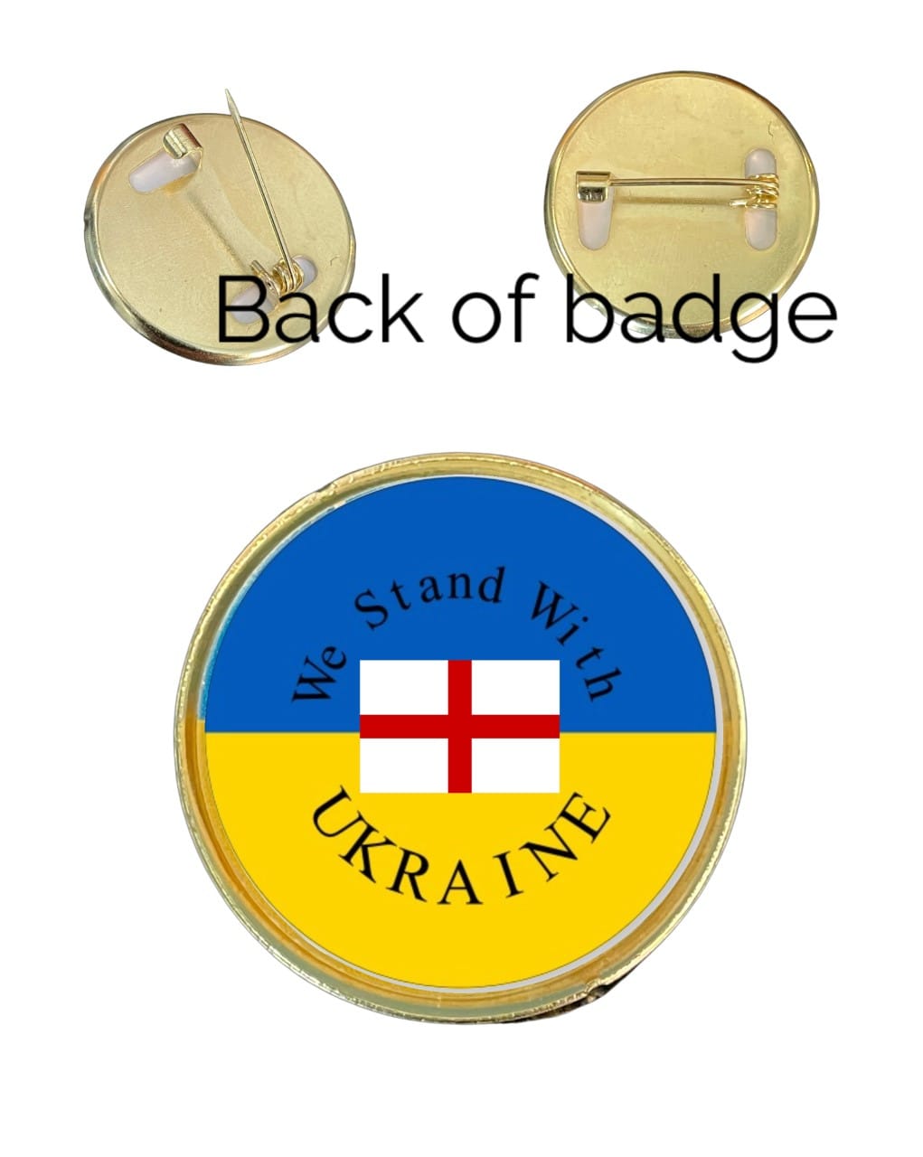 We Stand With Ukraine with England St George Flag 27mm Metal Lapel Pin Badge Domed Insert image 1