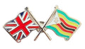 Union Jack & Zimbabwe Flags Friendship Courtesy enamel Lapel Pin Badge T774 image 0