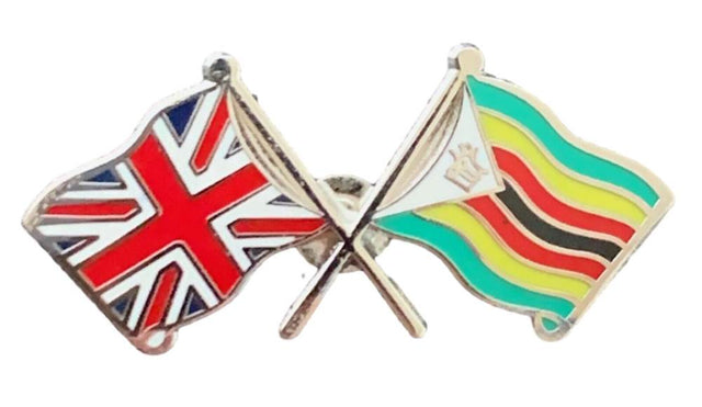 Union Jack & Zimbabwe Flags Friendship Courtesy enamel Lapel Pin Badge T774 image 0