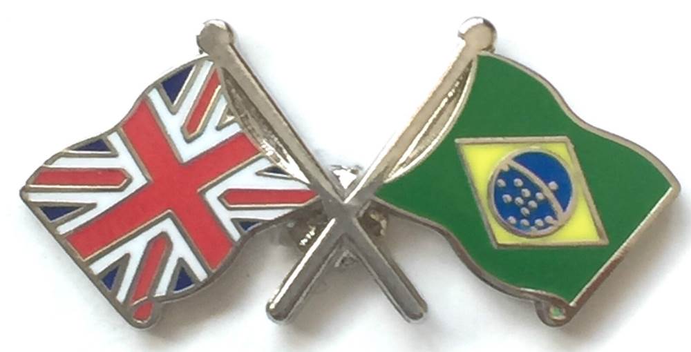 Great Britain & Brazil Flags Friendship Courtesy Enamel Lapel Pin Badge image 0