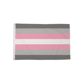 Demigirl Pride Flag 5ft x 3ft with grey white and pink stripes