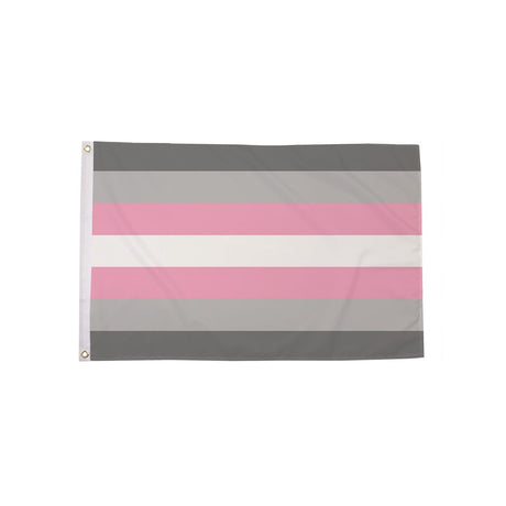 Demigirl Pride Flag 5ft x 3ft with grey white and pink stripes