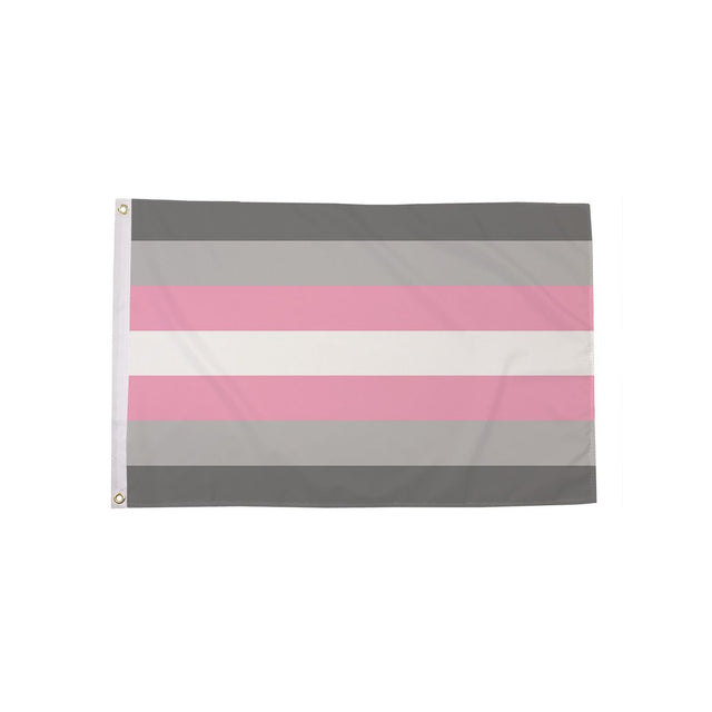 Demigirl Pride Flag 5ft x 3ft with grey white and pink stripes