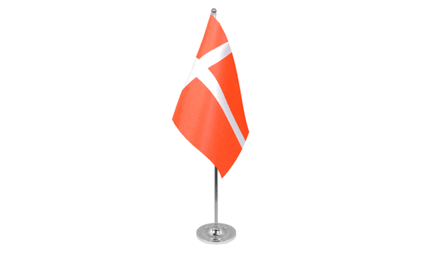 Denmark satin table flag 9x6in with chrome pole and base