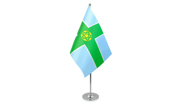Derbyshire satin table flag 9x6in with chrome pole and round base