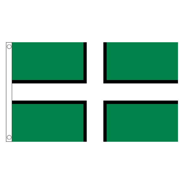 Devon county flag with white cross edged in black on green, 5ft x 3ft