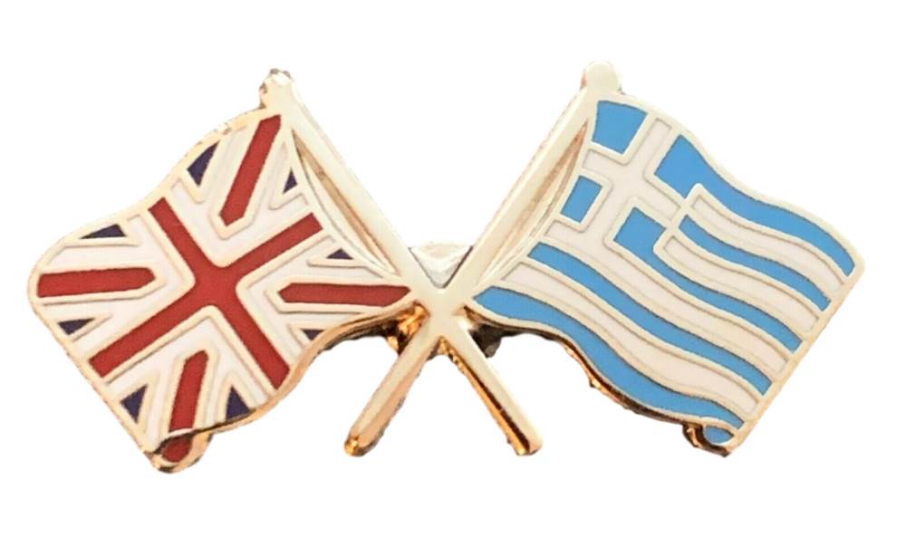 Union Jack & Greece Flags Friendship Courtesy  enamel  Lapel Pin Badge T370 image 1