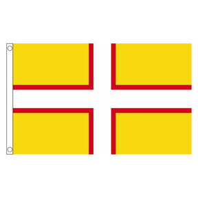 Dorset new county flag with white cross edged in red on gold yellow, 5ft x 3ft