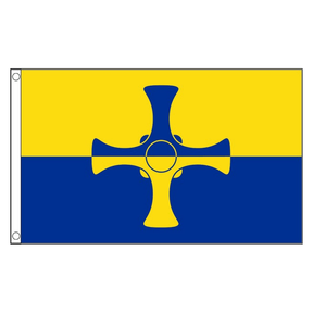 Durham County new flag with central blue and gold cross on gold and blue horizontal halves, 5ft x 3ft