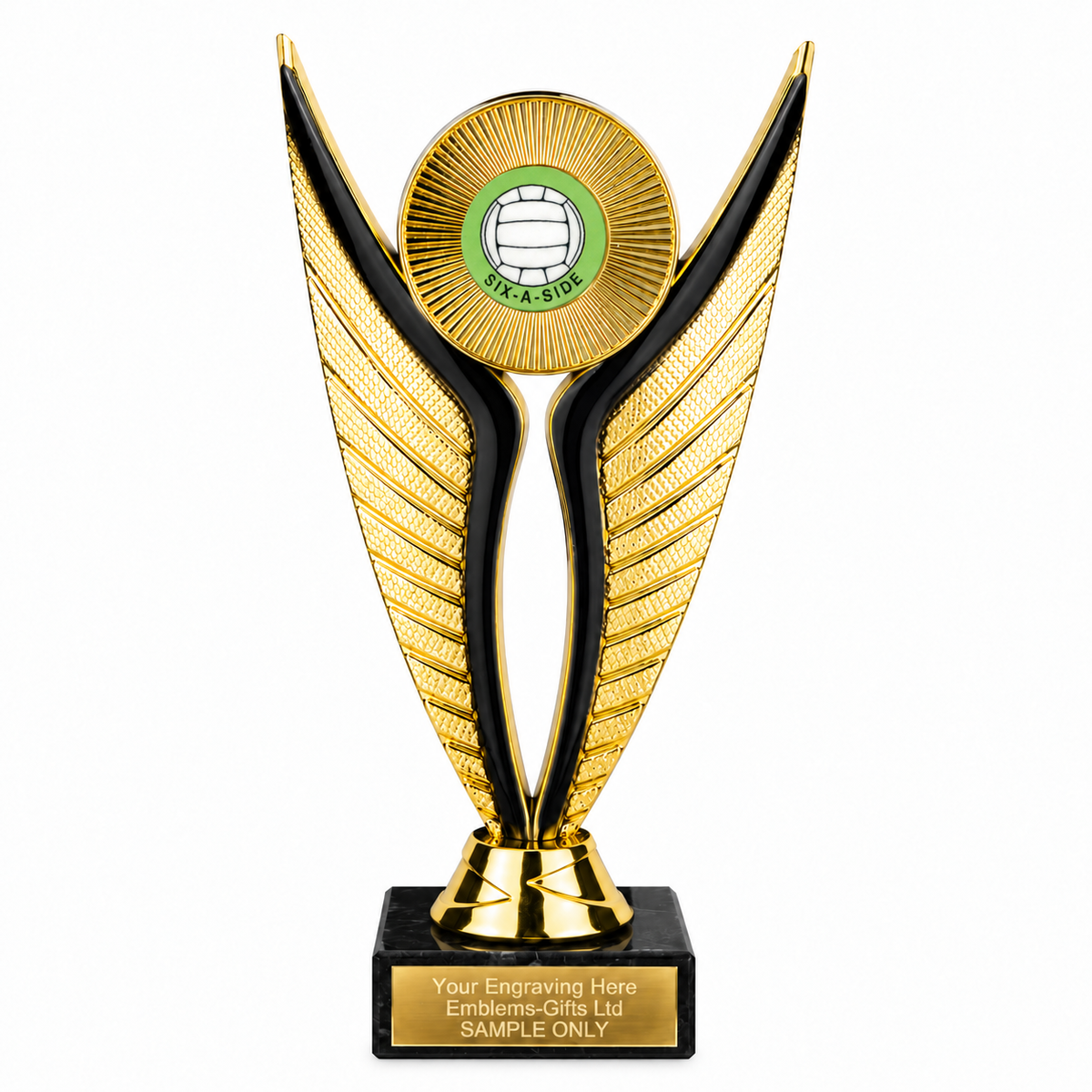 Six-a-Side Football economy trophy 195mm with plastic top and marble base