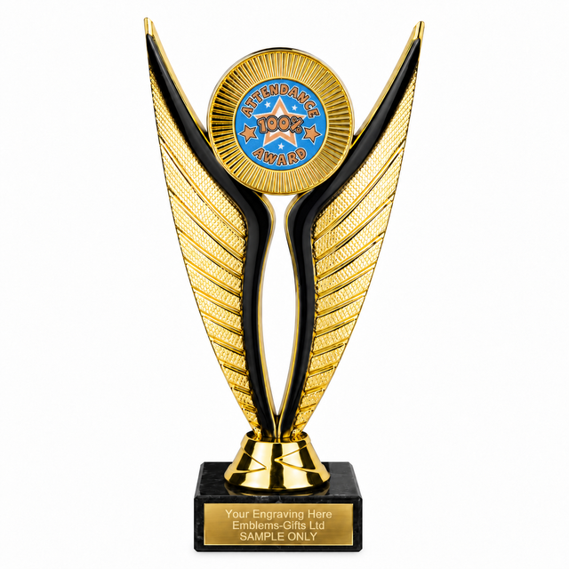 100% Attendance economy trophy 195mm with plastic top and marble base