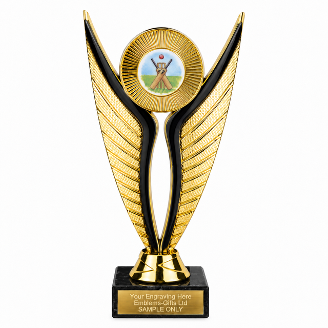 Cricket Bats economy trophy 195mm with plastic top and marble base