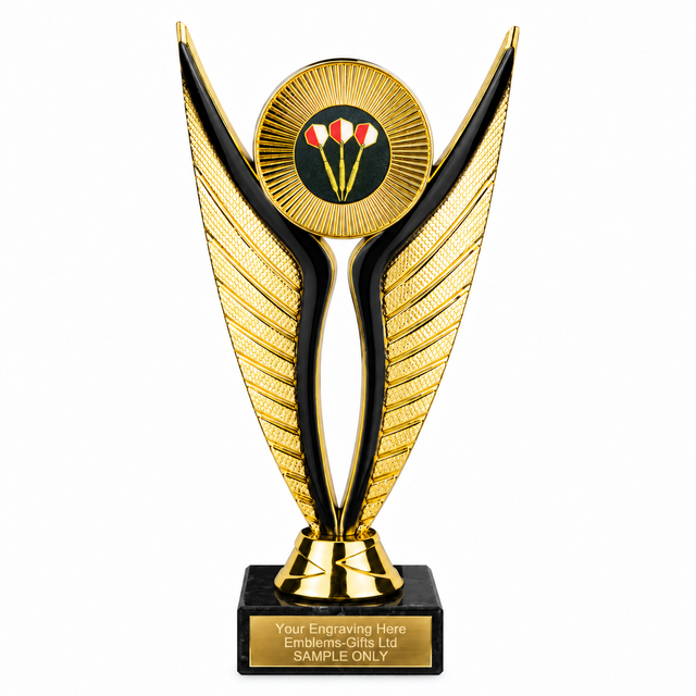 Three Darts economy trophy 195mm with plastic top and marble base