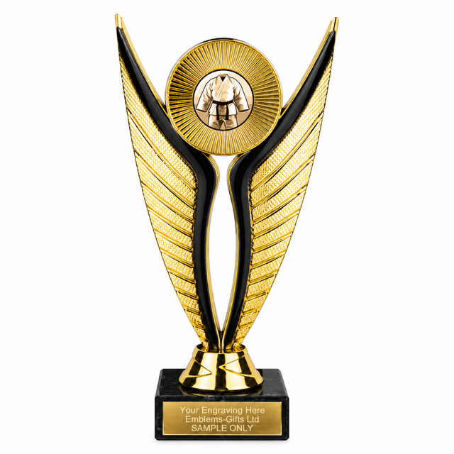 Martial Arts Black Belt economy trophy 195mm with plastic top and marble base