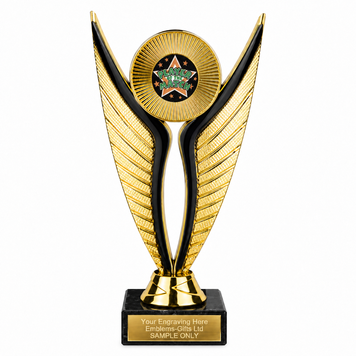 Player of the Match economy trophy 195mm with plastic top and marble base